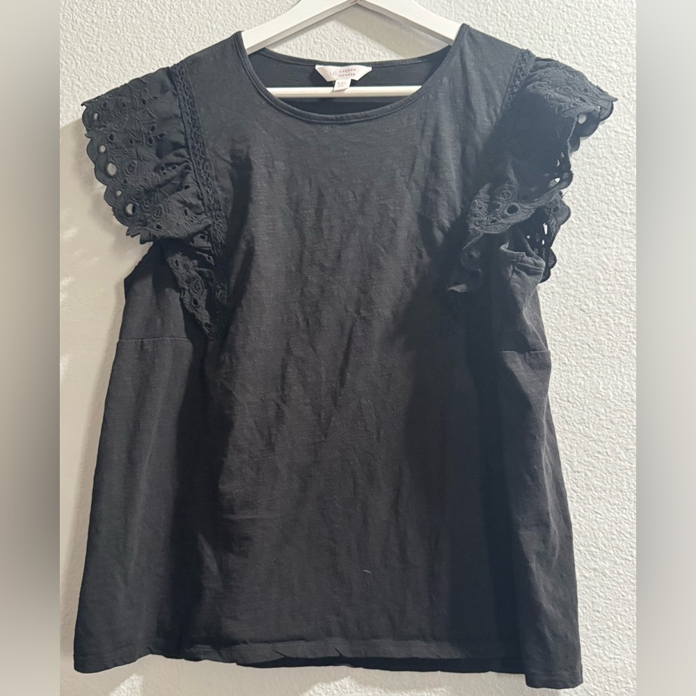 LC Lauren Conrad Black Eyelet Sleeve Blouse